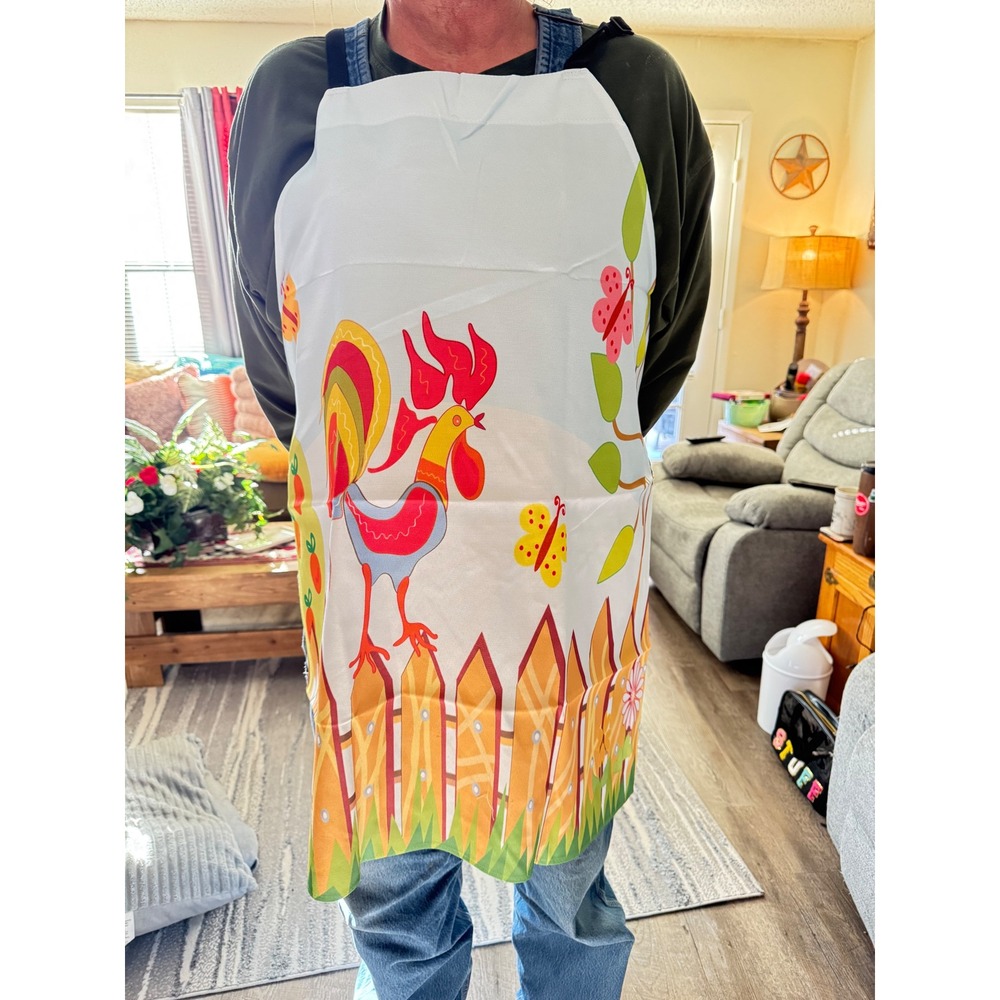 Kitchen Apron Rooster Butterfly Fence Farmhouse Retro Style